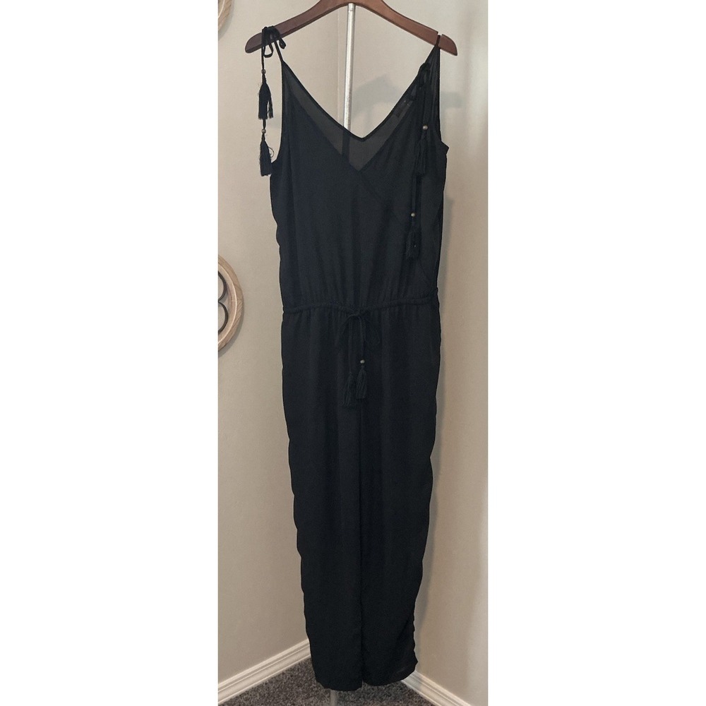 J. Crew Sz. S‎ Black Shoulder Tie Lightweight Jumpsuit W/ Pockets Drawstring